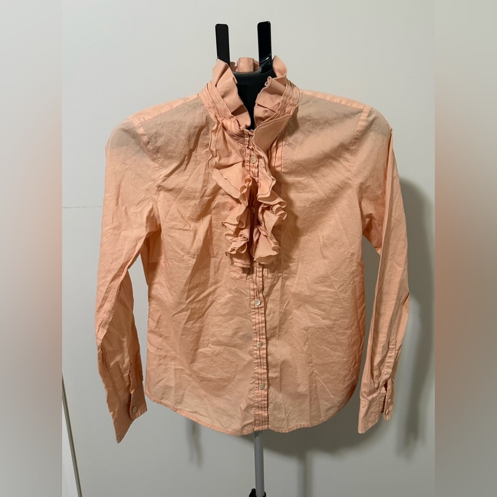 J. Crew Ruffle Front Button Down Shirt Long Sleeve Peach Size 10